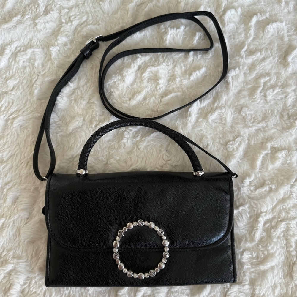 EUC Brighton Black Leather Trifold Wallet Crossbody Bag